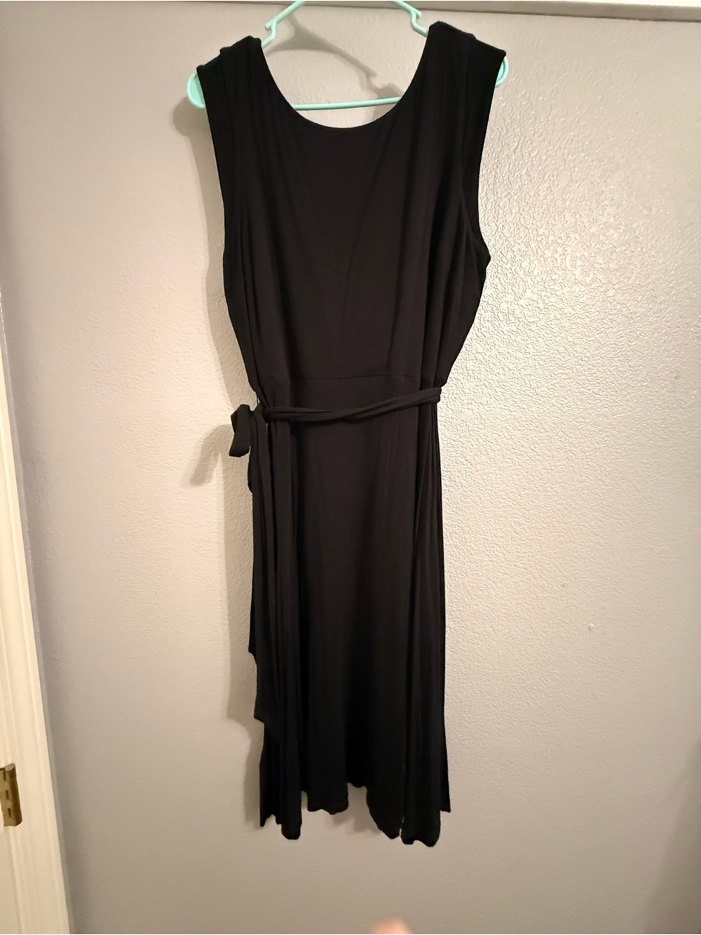 LOFT Black Sleeveless Midi Dress with Tie Waist